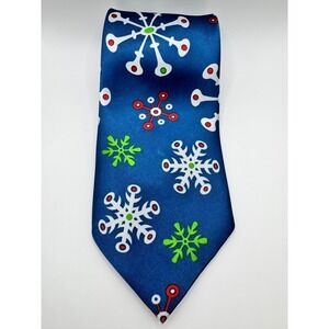 Novelty Christmas Necktie‎ Festive Snowflake Holiday Party Blue Neck Tie